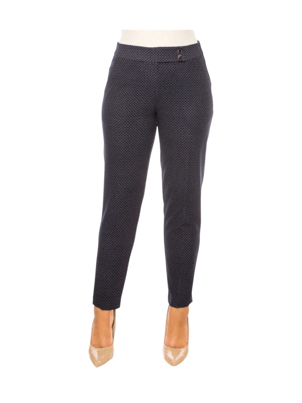 Hope & Harlow Tailored Ankle Pants in Navy Micro-Print